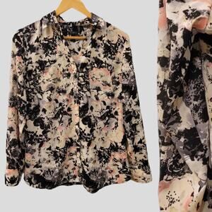 Talbots Two Way Long Sleeve Pocket Floral Blouse Size 10